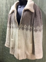 Vintage Hilda Ltd Made In Iceland Virgin Wool Sweater Jacket Coat L tan ivory