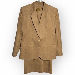 Vintage Classic Faux Suede Tan Blazer Skirt Set Size 10 ILGWU 80’s 90’s Sz 10