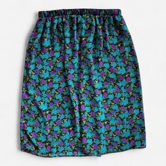 Vintage Notations Bright & Colorful Teal Aqua & Purple Flowers Print Skirt