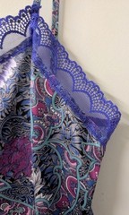 Vintage 80’s Bonjour Teddy Bodysuit Purple Floral High Cut Ruffle Lace 7 M/L