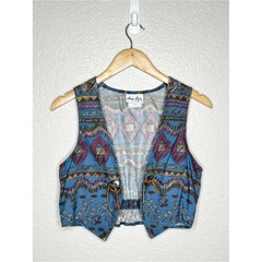 Vintage 90s Amy Byer Southwestern Aztec Cropped Vest Girls Large 14 USA Women S