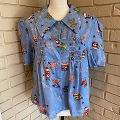 Vintage 70’s Winnie Womens Smocked Cottage Core All Over Print Blouse 15 / 16