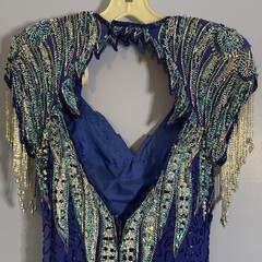 ❤️Vintage Alyce Designs Sequin Silk Beaded Formal Dress Gown Blue Size 8 Altered