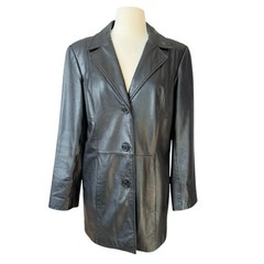 Preston York Vintage 90s Black Leather Jacket Small Minimalism Blazer Coat