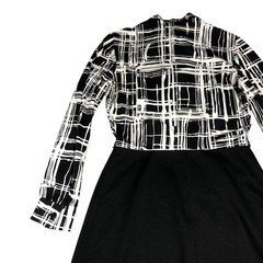 Kay Windsor Vintage Dress Womens M Black White Geometric Bow Neck Mod Shift Zip