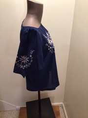 Vintage 80s Lily Brand Navy Blue Embroidered Blouse Size 36eu