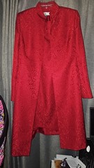 Tahari Arthur S Levine Petite Red Jacquard Brocade Duster Jacket 2PC 6Petite