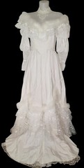 Vtg Womens Victorian Renaissance Ivory Lace Feathers Prairie Dress Sz 13/14
