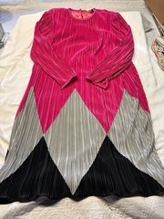 VTG Lizzy & Johnny by Lucero 1980s Fortuny Pleated Colorblock Dress Pink Silver