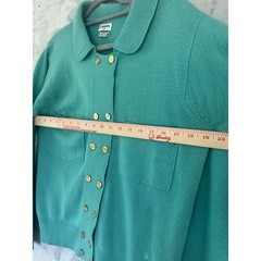 Chanel Vintage Cashmere Skirt Suit Teal Green Gold CC Buttons Scotland Sz 8 10
