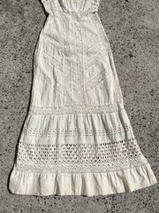 VTG Wounded 1900s Ivory Embroidered Cotton Lace Edwardian Tea Dress Size Small