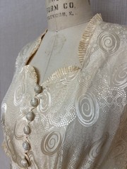 1940s Flobert Hostess Gown Maxi Dress Rayon Damask Ecru Taffeta Old Hollywood M
