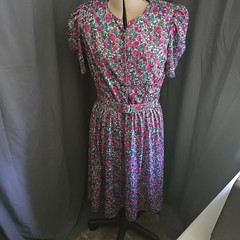 Vintage 80s/90s Tabby of California Floral Print Midi Dress Size 14 Cottagecore