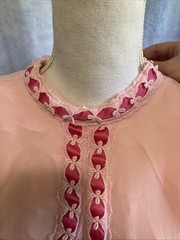Vtg 1960s Pink Chiffon Dress Empire Waist Trim ILGWU Union Made Junior XXS Prom