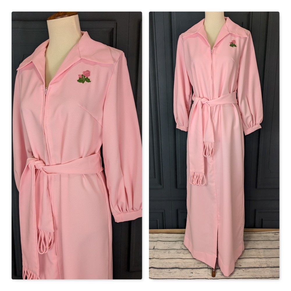 Vintage Avon Roses Roses Hostess Gown Caftan Maxi Dress Size Medium Pastel Pink