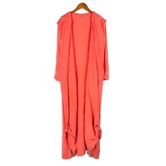 Vintage Lyn Delle Coral Lounge Robe Maxi Embroidered Pocket Boudoir USA