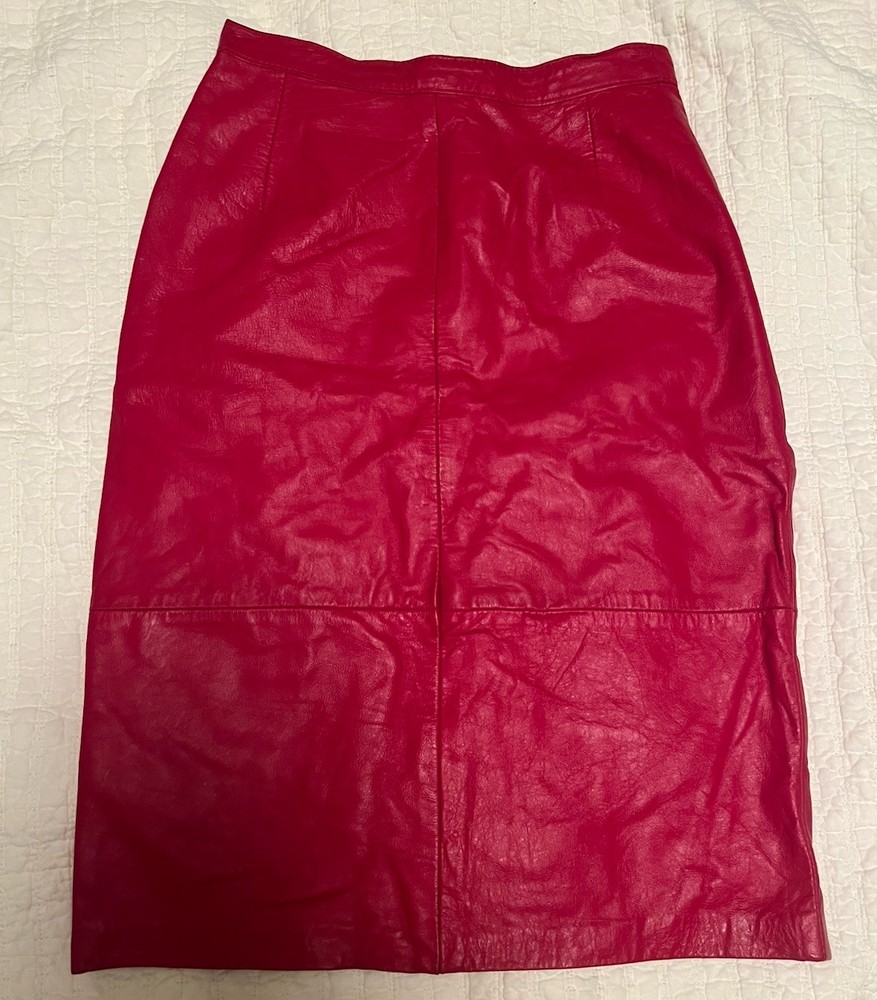 Vintage 90s Jonathan Paris Red Genuine Leather Pencil Skirt Womens 5/6 Argentina