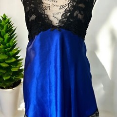 Intimate Attitudes Vintage Sexy Baby Doll Gown Royal Blue Lace Silky Women 1XL –