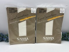 2 Vtg Sabra Lycra Sensation Sheer To Waist Pantyhose White Size B 125-165 Lbs