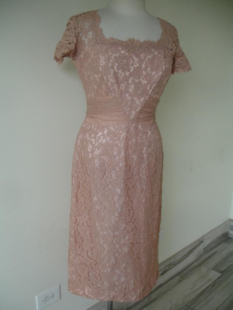 Women’s M Vtg 1950’s A Norman Original Dress Lace Chiffon Pink Mauve Evening USA