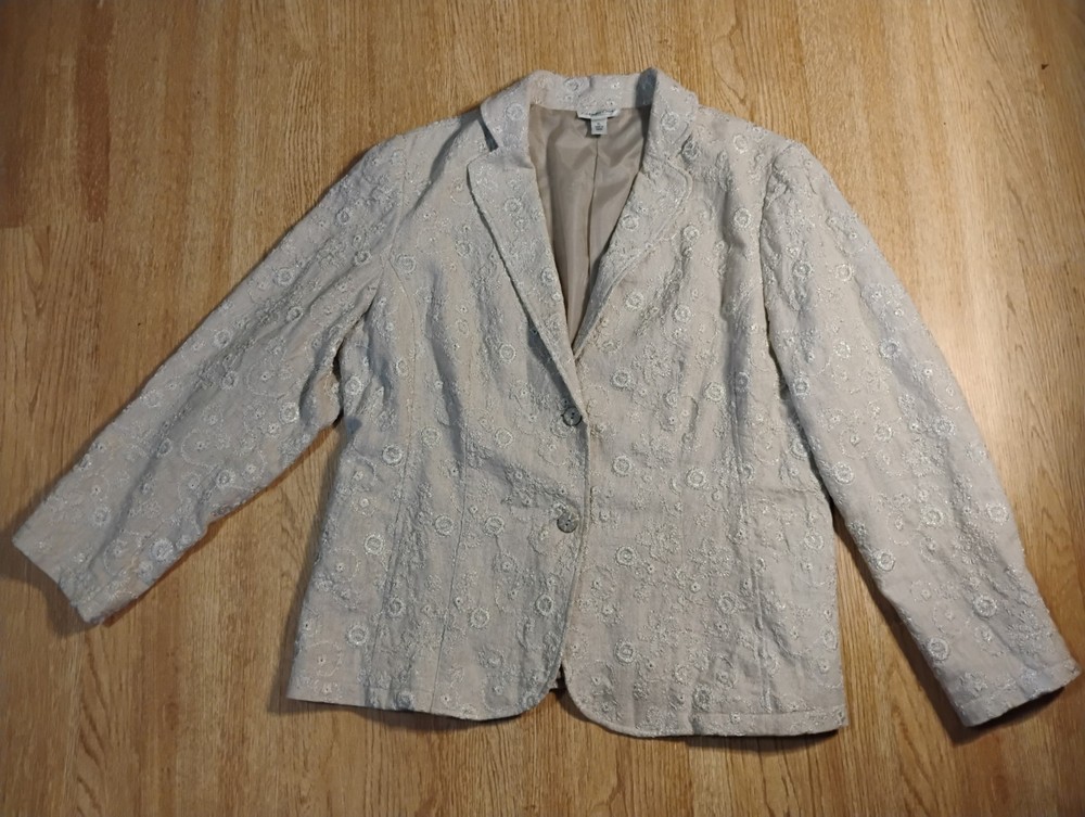 RN98516 Vintage Tan Linen Blend Coldwater Creek Jacket, XL