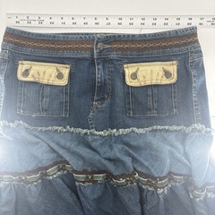 Vintage Candies Low Rise Maxi Denim Skirt W Ruffles Y2K Chore Stretch Women 13