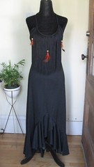 Vtg 70s Joseph Ribkoff Black High Low Fishtail Dress Fringe Feather Beads 11