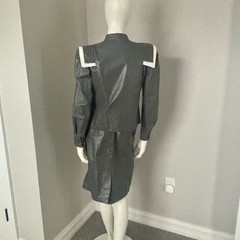 G-III Vintage 1980’s Women’s Gray Leather Jacket And Matching Pencil Skirt