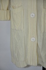 70s Cream Fisherman Cable Knit Shawl Duster Long Cardigan Sweater Coat Women M L