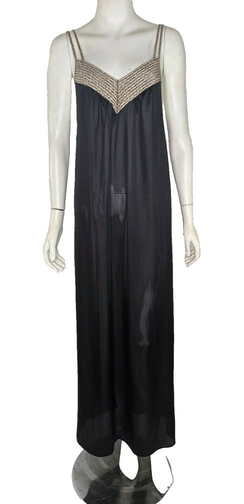 Vintage Nightgown Animal Print Lingerie Undercover Wear Pajama Dress Black Vtg M