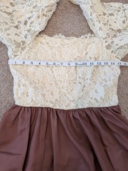 Vintage Late 1970s Maxi Dress With Brown Skirt And Cream Lace Top