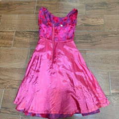 Vintage 1950s Red Pink Floral Fit & Flare Cocktail Dress S Retro Pinup Romanric