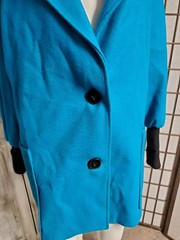 turquoise 100% Wool Casa De Lana Sweater Coat Jacket 80s Vtg M shoulder pads euc