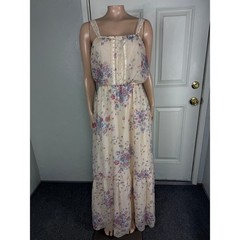 Vintage 70s Dress Cottage Prairie Party Bohemian Floral Cotton Maxi Lace U17