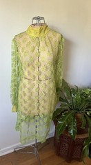 60’s MCM Avocado Green & Yellow Daisy Lace Dress
