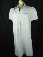 SCHRADER SPORT PETITE Vtg 70-80s Light Blue Stripes Shirt Sheath Dress-Bust 43/M