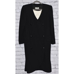 Valentino Miss V Black Long Sleeve Wool Crepe Business Cocktail Dress Size 44/10