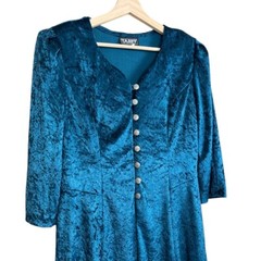 VTG 90s Tabby of California Velvet Emerald Green Long Sleeve Mini Dress Size 16P