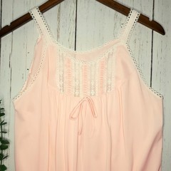Vintage Komar Peach Pink Lace Trim Nightgown Antron III Nylon Sleepwear Small