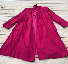 RARE! Vintage Linda Richards Henry Long Pink Wool Trench Coat Cream Overcoat 14
