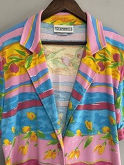 Vtg Peter Popovitch Floral Camp Shirt Retro Collar 80s Abstract Knit Blouse Med