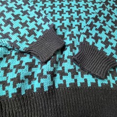 Vintage 90’s 80’s Houndstooth Checkered Sweater Size Large Black Teal Retro