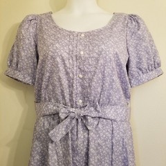 ITEMS California 14 Midi Dress Lavender Floral Puff Sleeve Ruffle Prairie Vtg