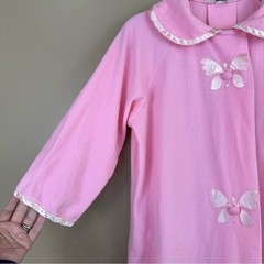 Vintage Komar Pink Butterfly Accent Robe Small Satin Trim Peter Pan Collar 1960s