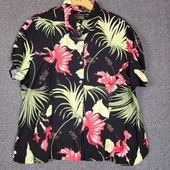 Kaua’iana Hawaii Tropical Hibiscus Print 2 Piece Set Shirt Pants XL Rayon Black
