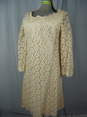 SUZY PERETTE Vtg 60s Beige Crochet Floral Lace Cocktail Dress-Bust 36/XS-S