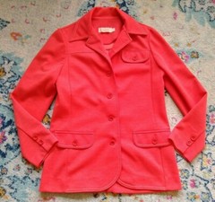 Vintage 70s Red Orange Catalina California Blazer Jacket Butterfly Collar Sz 12