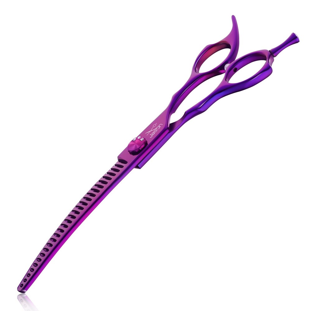 JASON 7″ Ergonomic Curved Dog Scissors – Purple 440C Stainless Steel Grooming Sc