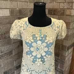 60s VINTAGE Lisa Ross California Lace Shift Dress Turquoise Lined Size 7 #10E3