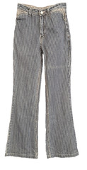70’s Inspired Pinstripe Railroad Button Up Fly Flares Pants Jeans Bell Bottoms